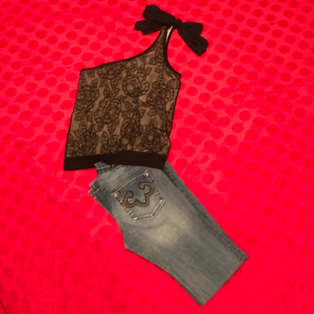 3/$20 Sexy Black Lace Bowtie Blouse
